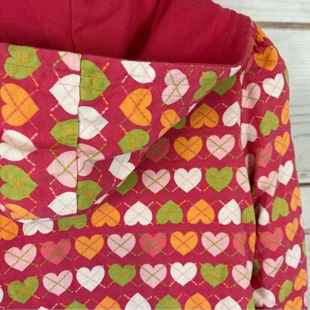 Girls Reversible Gymboree Jacket with Hood Solid & Heart Raspberry Pink 5-6